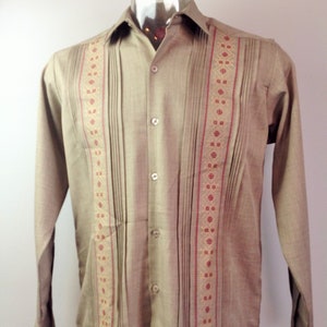 Classic Guayabera Light Brown Men Shirt Long Sleeve Mexican Men's Shirt ...