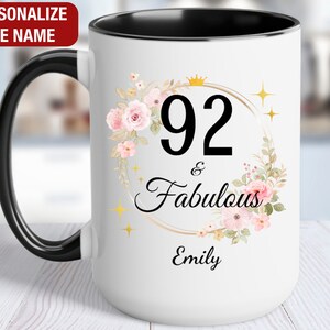 92nd Birthday Gift for Her Personalized, 92 and Fabulous, Gift for 92 Year Old Birthday, 92 Fabulous Mug, 92nd Birthday Gift for Women