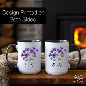 February Birth Flower Mug Personalized, Violet Mug, Violet Birth Flower Cup, Violet Custom Gift for Her, Violet Floral Coffee Mug bild 3