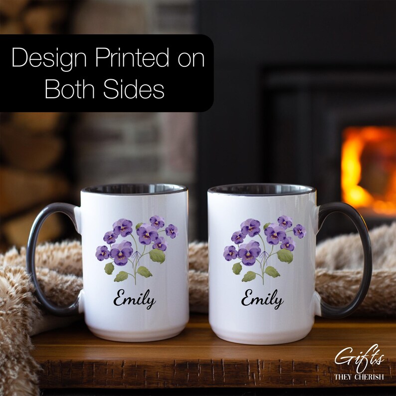 February Birth Flower Mug Personalized, Violet Mug, Violet Birth Flower Cup, Violet Custom Gift for Her, Violet Floral Coffee Mug bild 3