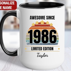 40th Birthday Gift Personalized Mug, Awesome Since 1986 Vintage, Gift for 40 Year Old Birthday, 40th Birthday for Him, 40th Birthday for Her
