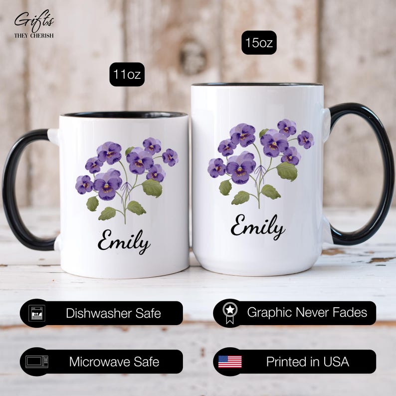 February Birth Flower Mug Personalized, Violet Mug, Violet Birth Flower Cup, Violet Custom Gift for Her, Violet Floral Coffee Mug bild 5