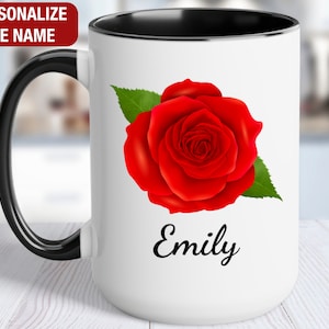 Rose Personalized Mug, Rose Name Mug, Rose Coffee Cup, Rose Custom Gift for Her, Rose Floral Coffee Mug