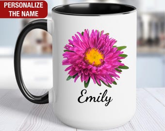 September Birth Flower Mug Personalized, Aster Mug, Aster Birth Flower Cup, Aster Custom Gift for Her, Aster Floral Coffee Mug
