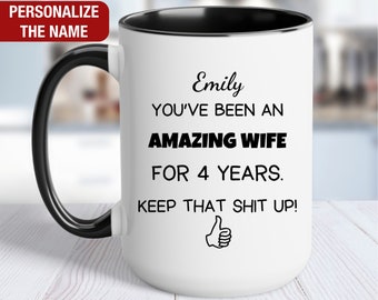 4th Wedding Anniversary Gift for Her Personalized, 4th Anniversary Gift for Her, 4 Year Anniversary Gift for Wife, 4th Anniversary Mug