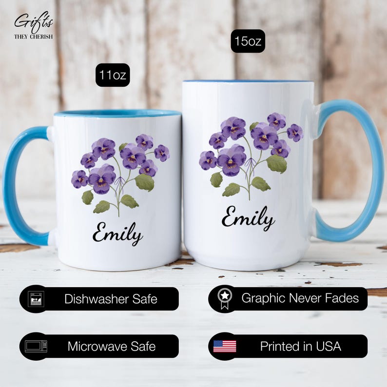 February Birth Flower Mug Personalized, Violet Mug, Violet Birth Flower Cup, Violet Custom Gift for Her, Violet Floral Coffee Mug bild 9