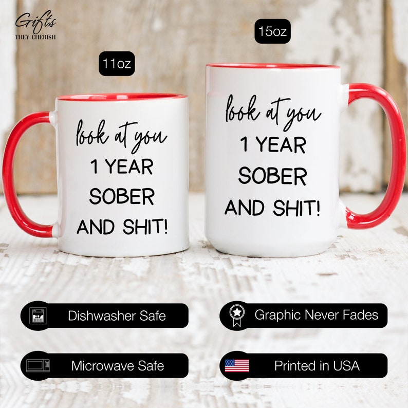 1 Year Sober Funny Gift Mug, 1 Year Sobriety Anniversary Gift, One Year ...