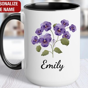 February Birth Flower Mug Personalized, Violet Mug, Violet Birth Flower Cup, Violet Custom Gift for Her, Violet Floral Coffee Mug bild 1