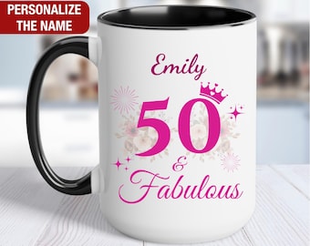 50 and Fabulous Personalized Mug, 50th Birthday Gift for Her, 50 Birthday Coffee Cup