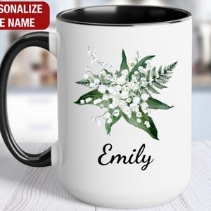 May Birth Flower Mug Personalized, Lily of The Valley Mug, Lily of The Valley Birth Flower Cup, Lily of The Valley Custom Gift for Her