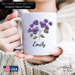 February Birth Flower Mug Personalized, Violet Mug, Violet Birth Flower Cup, Violet Custom Gift for Her, Violet Floral Coffee Mug bild 4