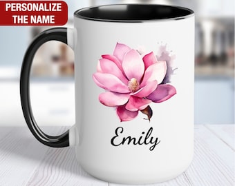 Magnolia Personalized Mug, Magnolia Name Mug, Magnolia Coffee Cup, Magnolia Custom Gift for Her, Magnolia Floral Coffee Mug