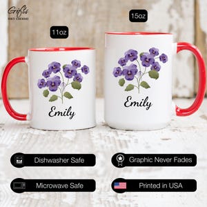 February Birth Flower Mug Personalized, Violet Mug, Violet Birth Flower Cup, Violet Custom Gift for Her, Violet Floral Coffee Mug bild 8