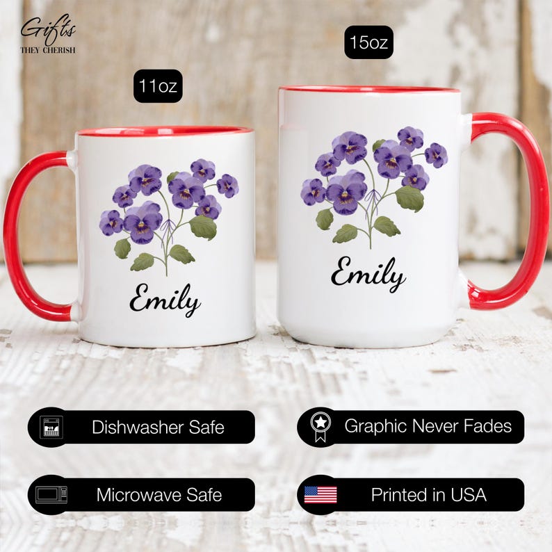 February Birth Flower Mug Personalized, Violet Mug, Violet Birth Flower Cup, Violet Custom Gift for Her, Violet Floral Coffee Mug bild 8