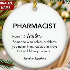 Pharmacist Definition Ornament, Personalized Pharmacist Ornament, Pharmacist Gift, Custom Gift for Pharmacist, Pharmacist Christmas Ornament