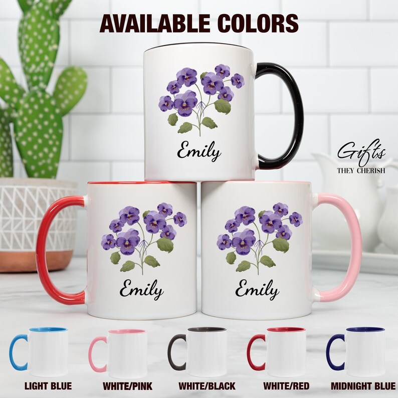 February Birth Flower Mug Personalized, Violet Mug, Violet Birth Flower Cup, Violet Custom Gift for Her, Violet Floral Coffee Mug bild 2