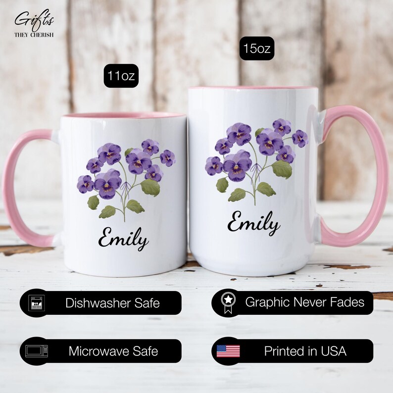 February Birth Flower Mug Personalized, Violet Mug, Violet Birth Flower Cup, Violet Custom Gift for Her, Violet Floral Coffee Mug bild 7