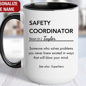 Safety Coordinator Personalized Gift, Safety Coordinator Definition Mug, Safety Coordinator Coffee Cup, Custom Gift for Safety Coordinator