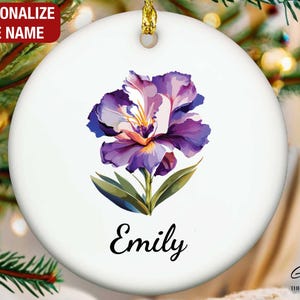 Iris Ornament, Iris Name Ornament, Iris Personalized Ornament, Custom Iris Gift for Her, Iris Floral Ornament