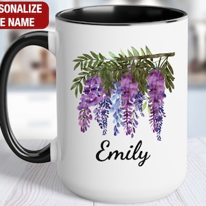 Wisteria Personalized Mug, Wisteria Name Mug, Wisteria Coffee Cup, Wisteria Custom Gift for Her, Wisteria Floral Coffee Mug