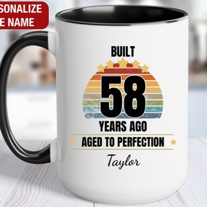 58th Birthday Gift Personalized Mug, Built 58 Years Ago Vintage, Gift for 58 Year Old Birthday, 58th Birthday for Him, 58th Birthday for Her