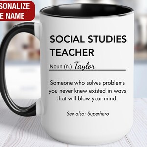 Social Studies Teacher Personalized Gift, Social Studies Teacher Definition Mug, Social Studies Teacher Coffee Cup