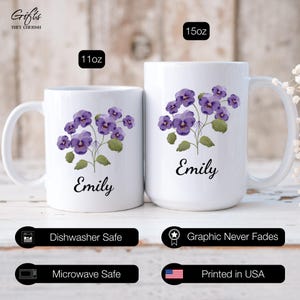 February Birth Flower Mug Personalized, Violet Mug, Violet Birth Flower Cup, Violet Custom Gift for Her, Violet Floral Coffee Mug bild 6