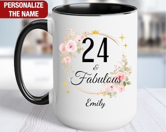 24th Birthday Gift for Her Personalized, 24 and Fabulous, Gift for 24 Year Old Birthday, 24 Fabulous Mug, 24th Birthday Gift for Women