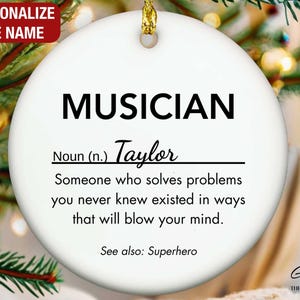 Musician Definition Ornament, Personalized Musician Ornament, Musician Gift, Custom Gift for Musician, Musician Christmas Ornament