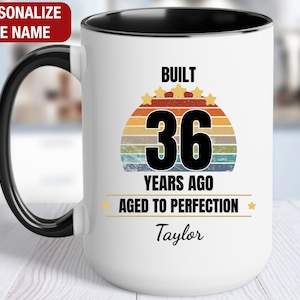 36th Birthday Gift Personalized Mug, Built 36 Years Ago Vintage, Gift for 36 Year Old Birthday, 36th Birthday for Him, 36th Birthday for Her