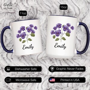 February Birth Flower Mug Personalized, Violet Mug, Violet Birth Flower Cup, Violet Custom Gift for Her, Violet Floral Coffee Mug bild 10