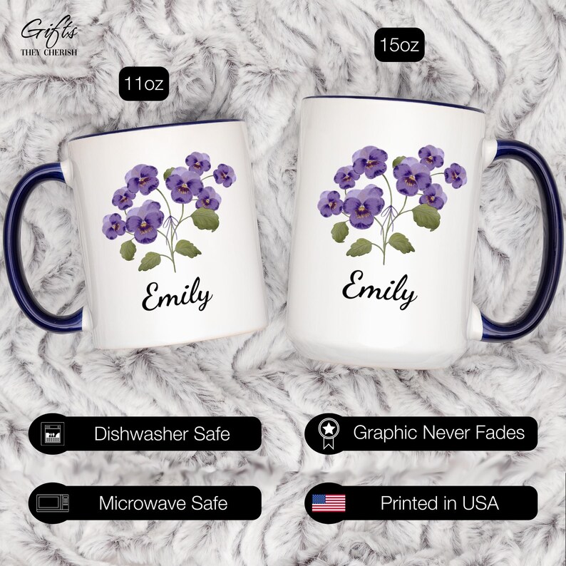 February Birth Flower Mug Personalized, Violet Mug, Violet Birth Flower Cup, Violet Custom Gift for Her, Violet Floral Coffee Mug bild 10