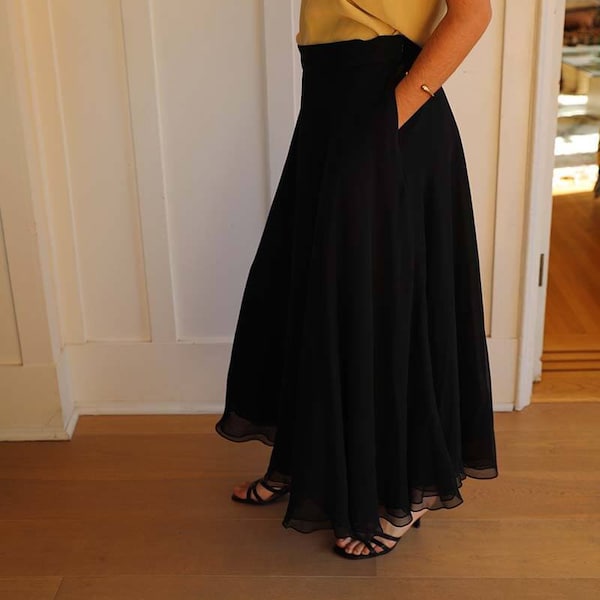 Oleg Cassini Black Silk Skirt