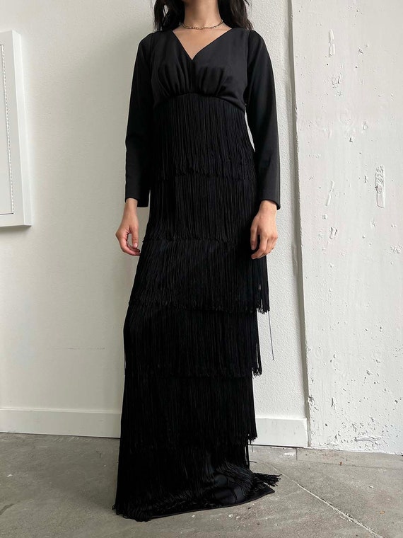 1970s Black Glamour Fringe Dress by Claralura Ori… - image 5