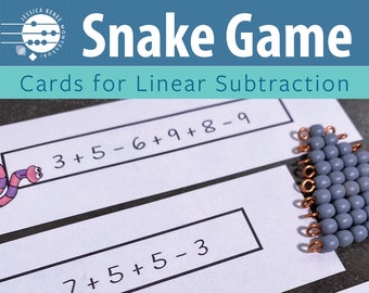 Montessori Math Subtraction Snake Game Cards (Numeral Version) for Subtraction Facts Practice