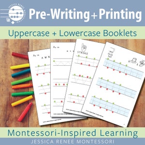 Folletos de habilidades de pre-escritura e impresión, práctica de trazos, formación de cartas