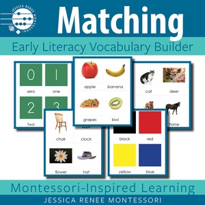 読書と語彙の練習のためのリアルな画像付きモンテッソーリマッチングカード