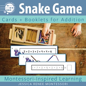 Pacote de jogo Montessori Math Addition Snake para prática de fatos