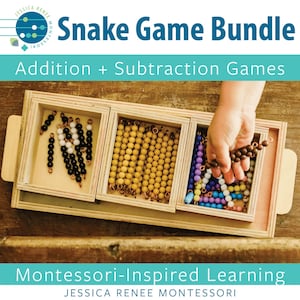 Pacote de jogos Montessori Math Snake: fatos de adição e subtração, 10 trabalhos perfeitos