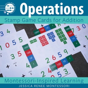 Adição de jogo de carimbo de 4 dígitos Montessori Math com cartões pequenos