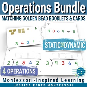 Montessori Mathe Golden Bead Task Cards and Recording Booklets, All 4 Operations