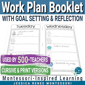 Montessori Work Plan Booklet, Weekly Progress Journal, Goal Setting, Reflection