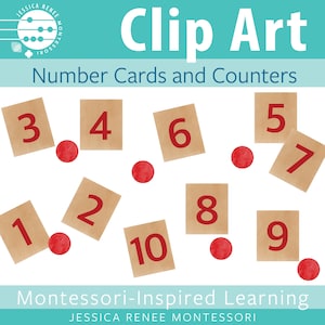 Montessori Mathe Zahlen Karten und Zähler Clip Art
