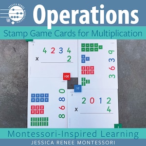 Multiplicação do jogo Montessori Math de 4 dígitos com cartões pequenos