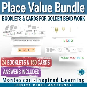 Montessori Math Place Value Bundle: Golden Bead Task Cards, Booklets, & Game