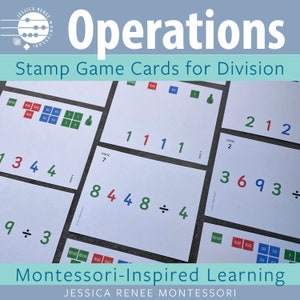 Divisão de jogos de selos Montessori Math de 4 dígitos com cartões pequenos