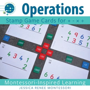 Pacchetto di carte operative del gioco con francobolli Montessori (carte piccole)