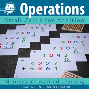 Adição de conta dourada de 4 dígitos Montessori Math com cartões pequenos