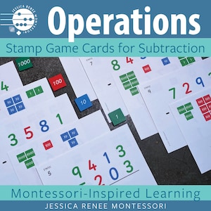 Subtração de jogo de carimbo de 4 dígitos Montessori Math com cartas pequenas