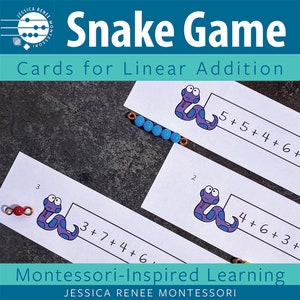 Cartões de jogo de cobra de adição de matemática Montessori (versão numérica) para prática de fatos